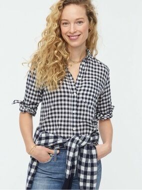 J. Crew Women’s 100% Cotton Gingham Button-Down Shirt Sz 4 Black White Capsule
